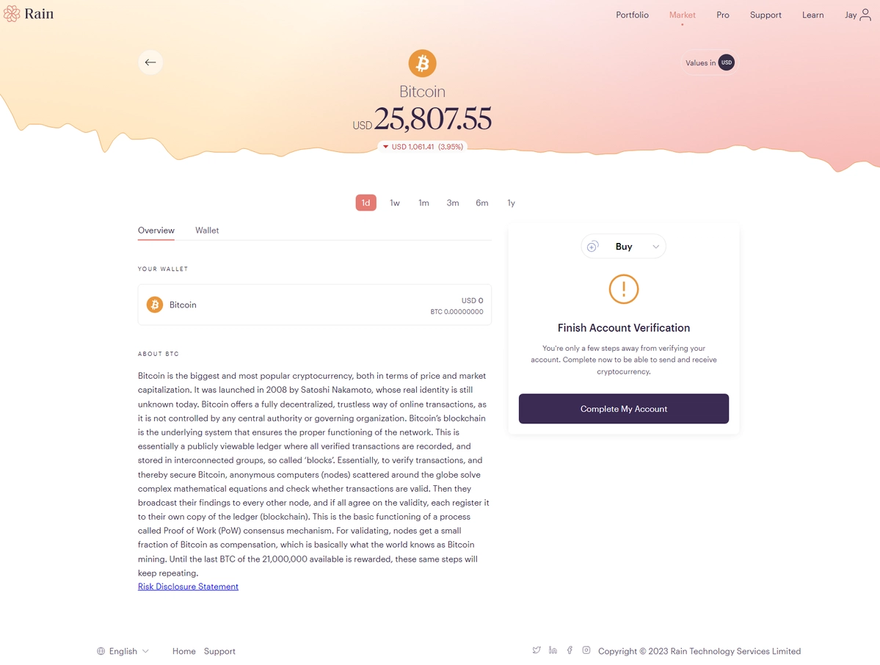 Buy Bitcoin on Rain Exchange