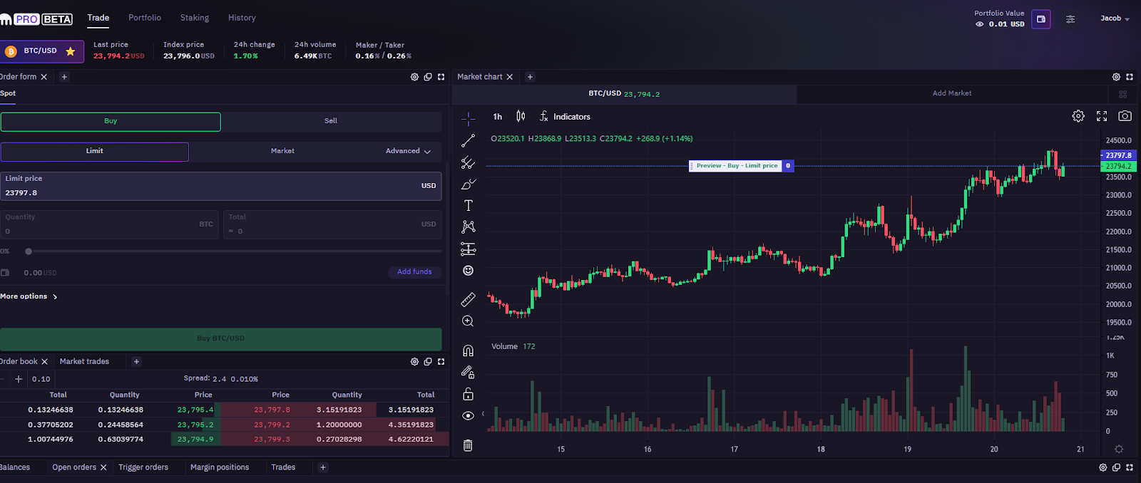 Kraken Pro trading interface
