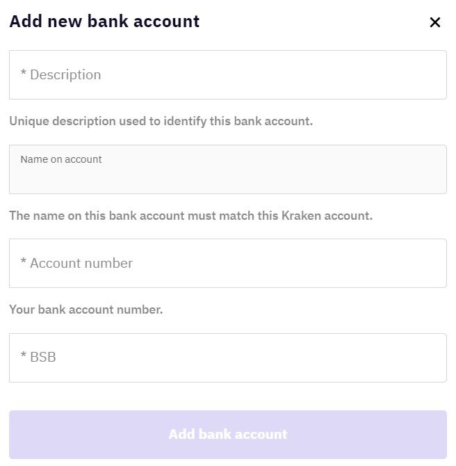 Enter bank account on Kraken