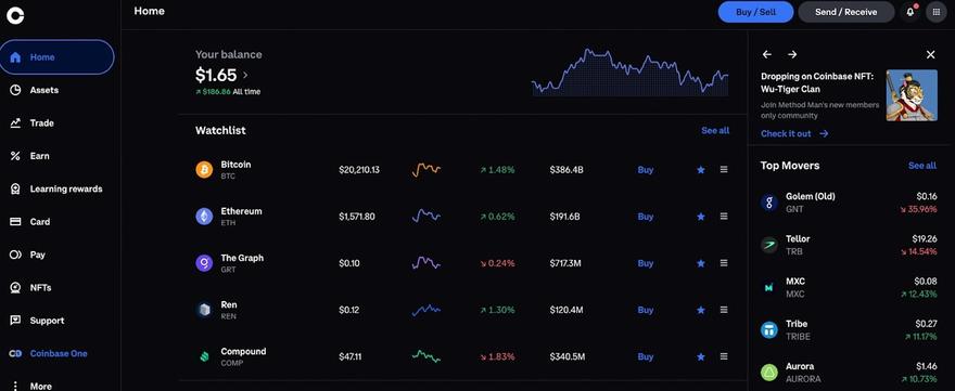 Coinbase dashboard