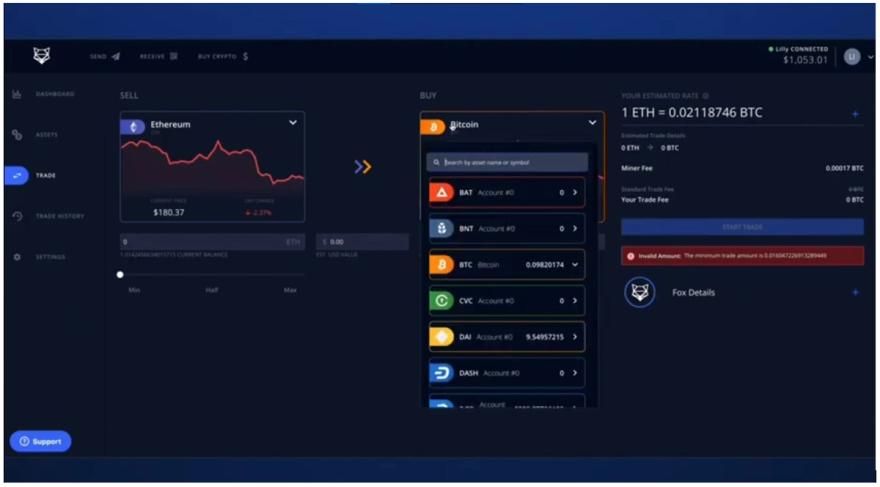 Screenshot of swapping crypto on Shapeshift