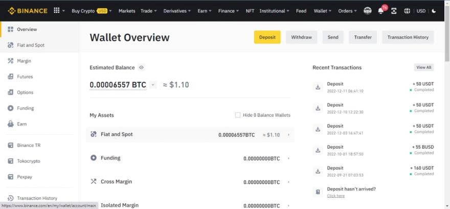 Wallet overview to select a crypto