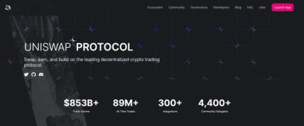 Uniswap website and trading statistics