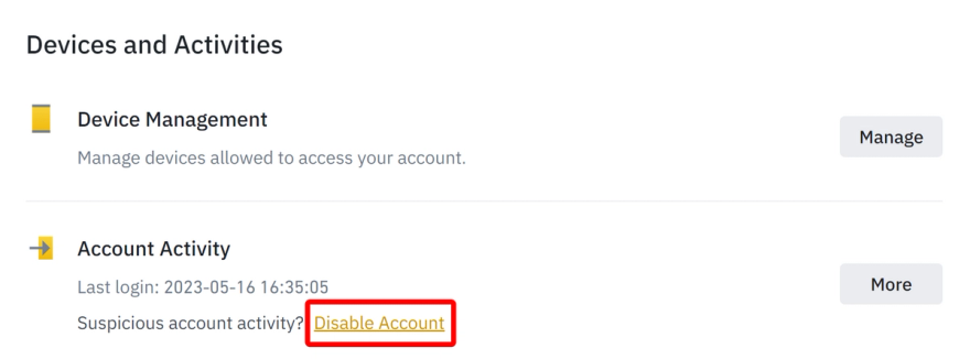 Binance Disable account link 