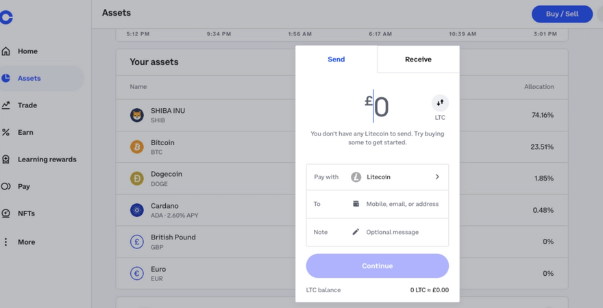 Sending Litecoin from Coinbase to Trust Wallet