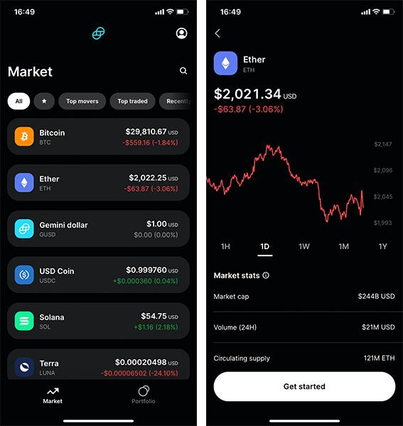 Screenshots of the Gemini mobile app