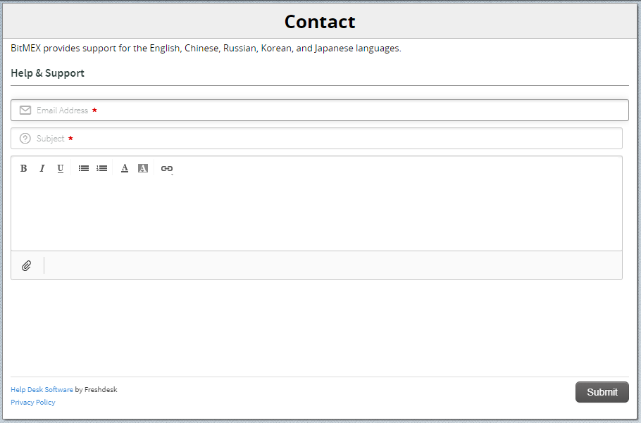 Bitmex contact form