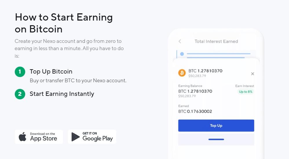 Process to earn interest on Bitcoin using Nexo