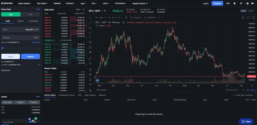 Phemex spot trading interface screenshot