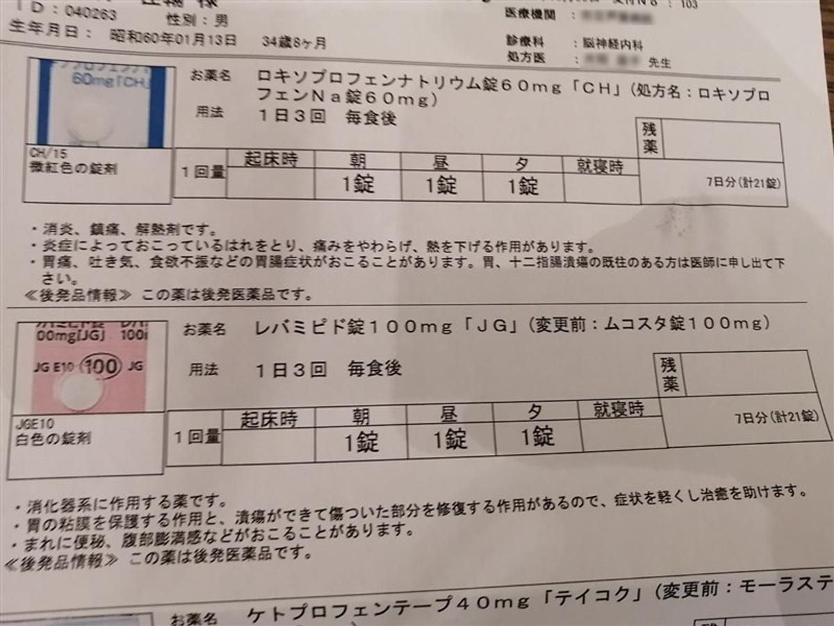 背中の激痛でもらった痛み止めと抗生剤の薬