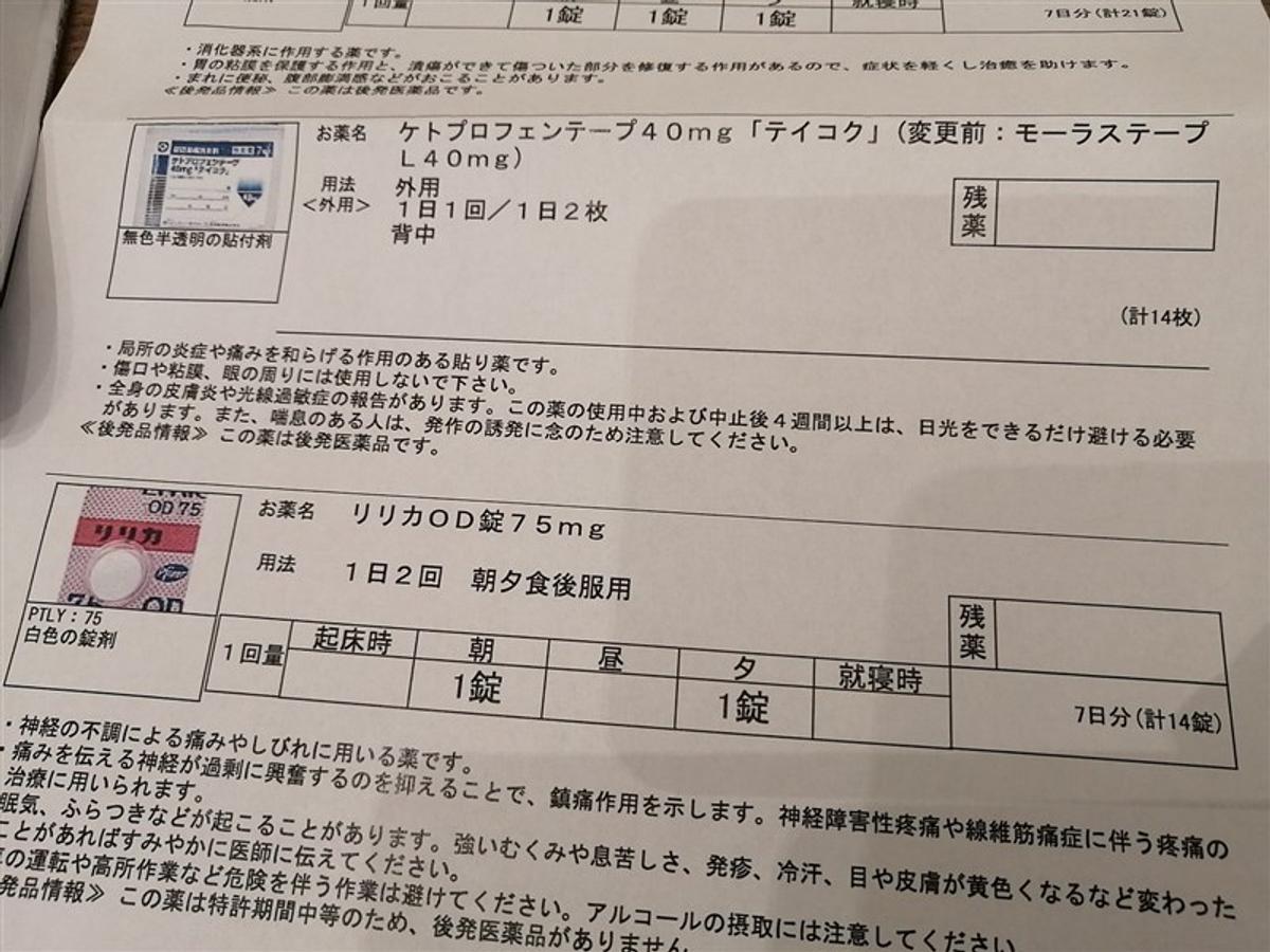 背中の激痛でもらった痛み止めと抗生剤の薬