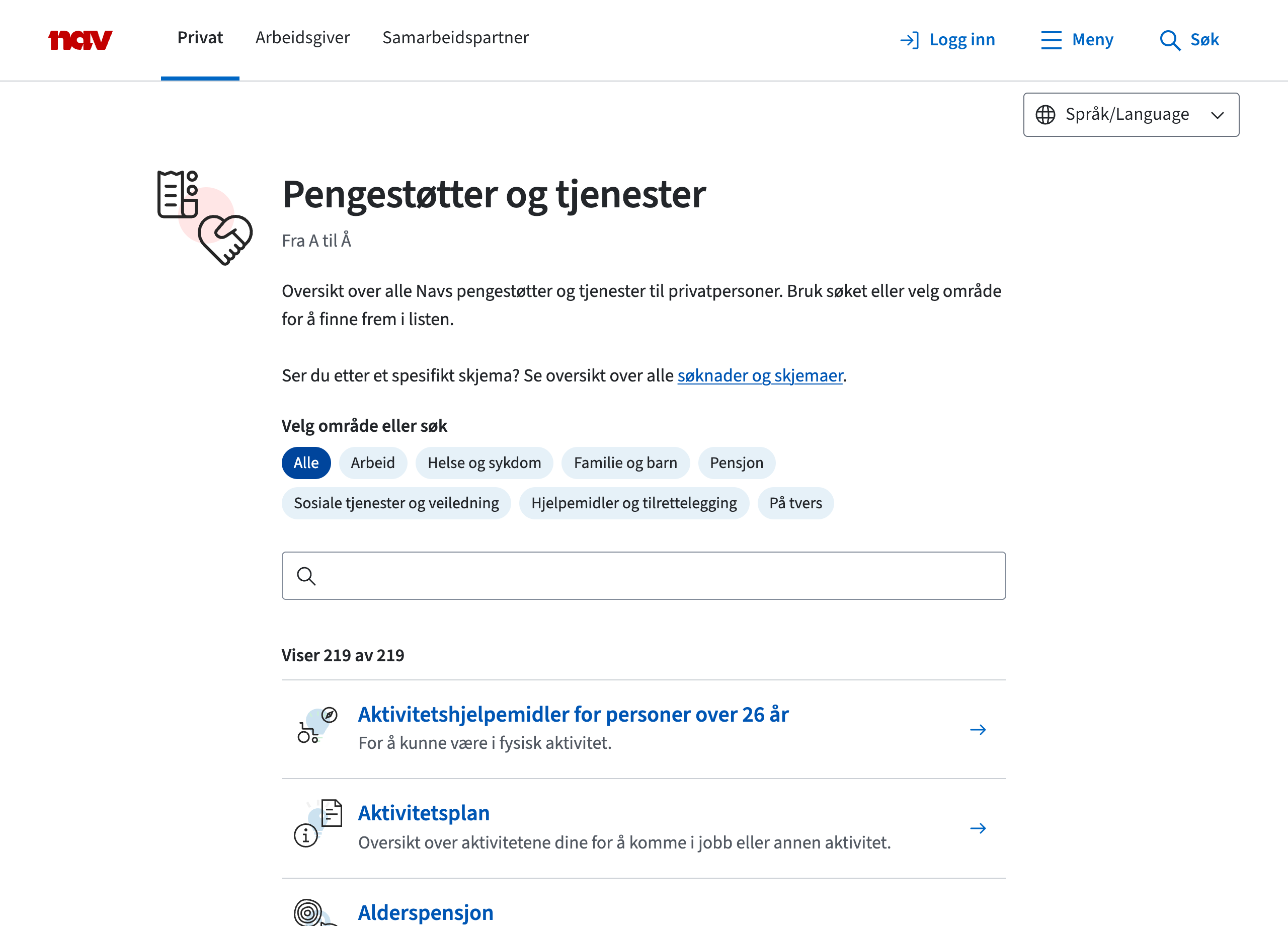 Skjembilde av produktoversikten