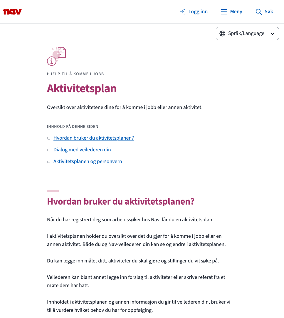 Eksempel temaartikkel: aktivitetsplan
