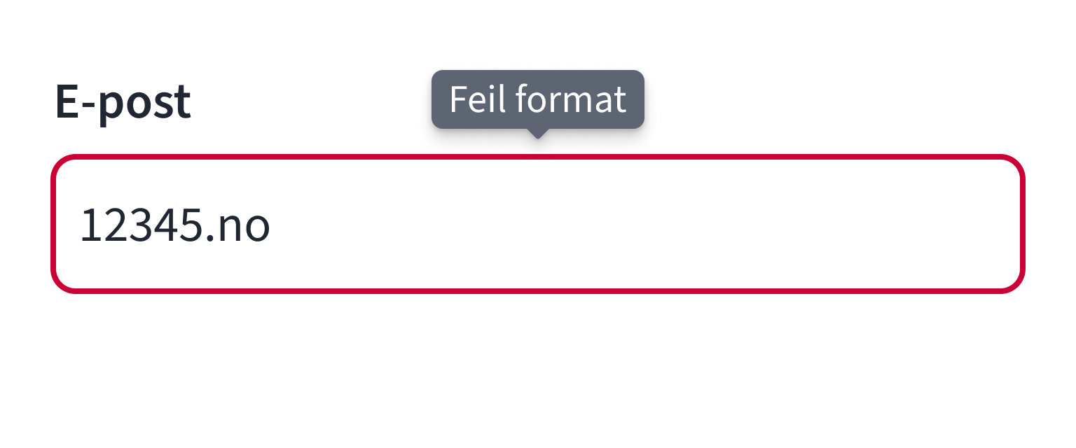 Tekstfelt med feilmelding i en tooltip