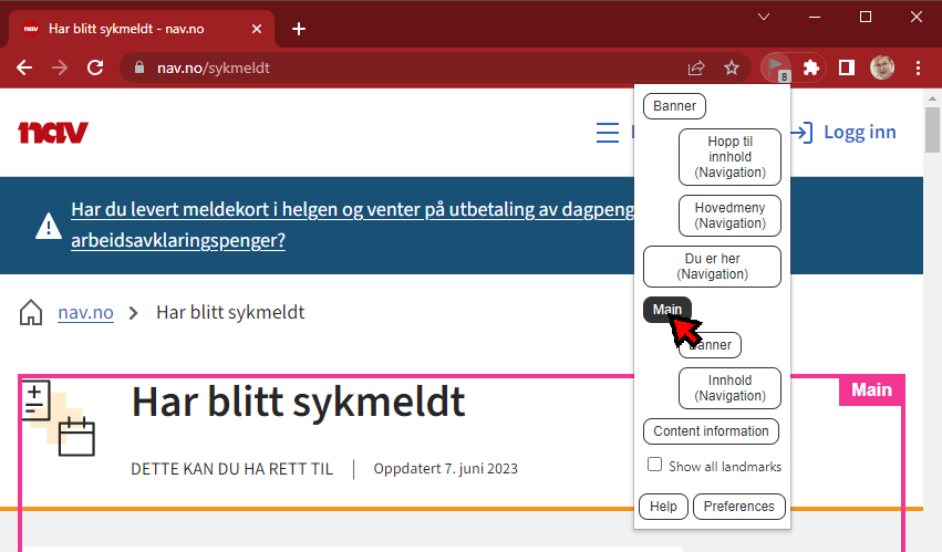 Skjermbilde som viser bruk av Landmarks-addon
