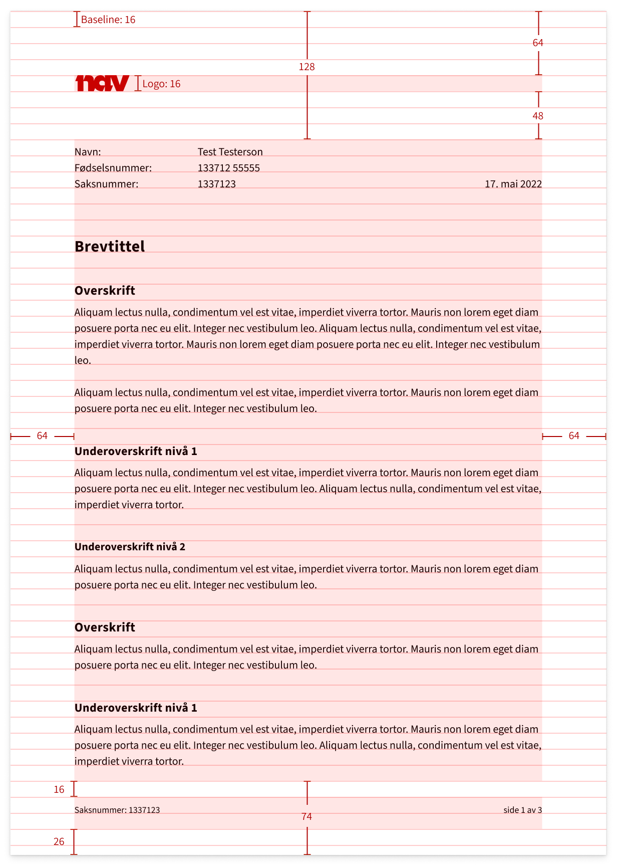 Layout for brev, førsteside