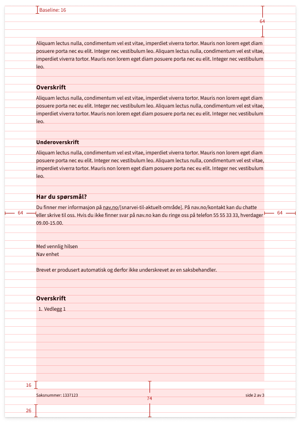 Layout for brev, tekstside