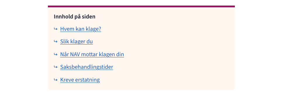 Skjermbilde av innholdsmeny