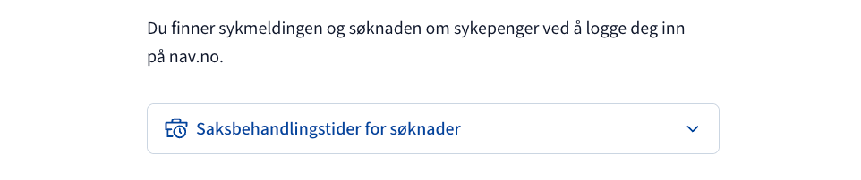 Utvidbart kort med tittelen "Saksbehandlingstider"