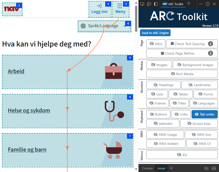 ARC Toolkit viser tabrekkefølge