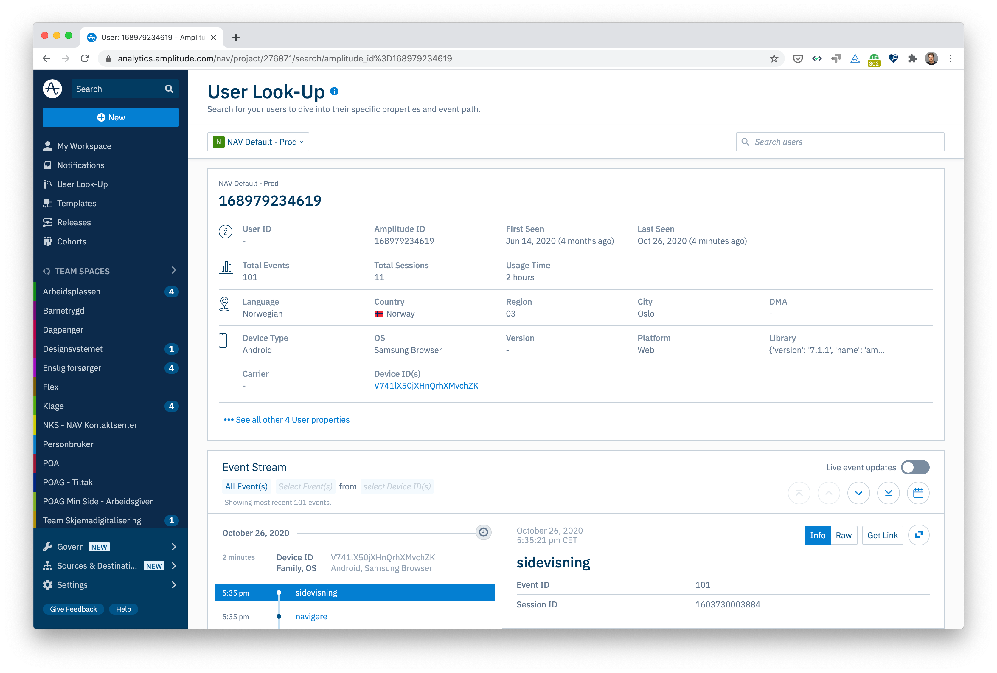 user look-up i amplitude