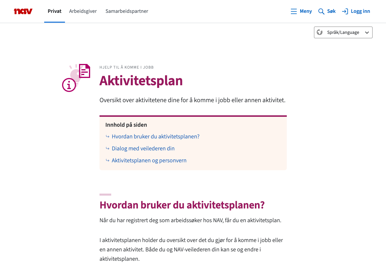 Eksempel temaartikkel: aktivitetsplan