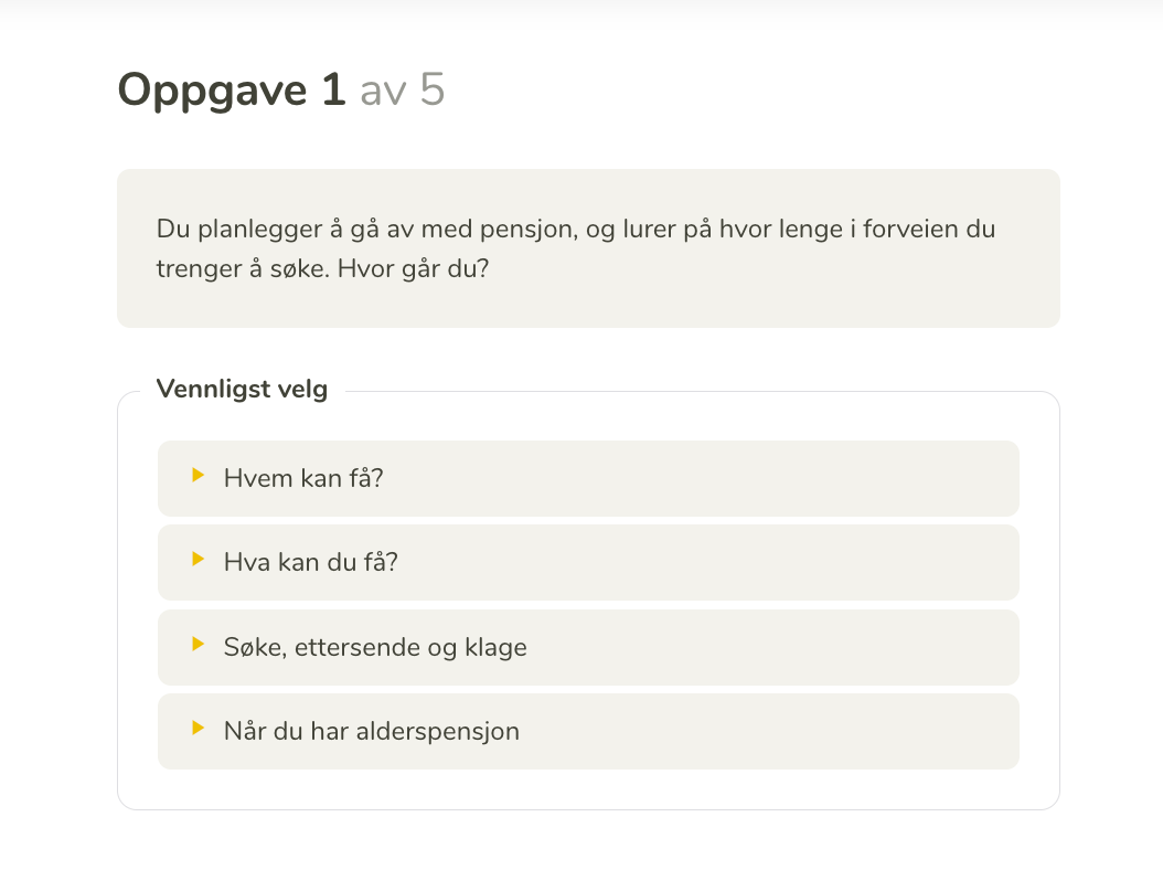 Eksempel på oppgave i test for alderspensjonsside (foreslått struktur)