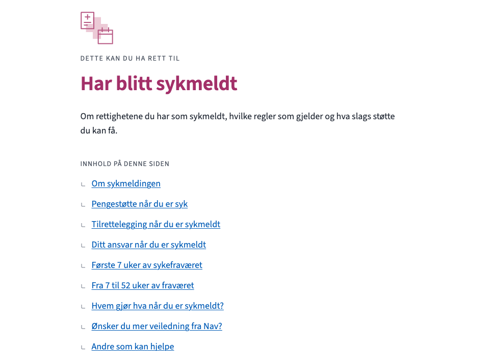 Bilde av livssituasjonsside "Har blitt sykemeldt" på nav.no