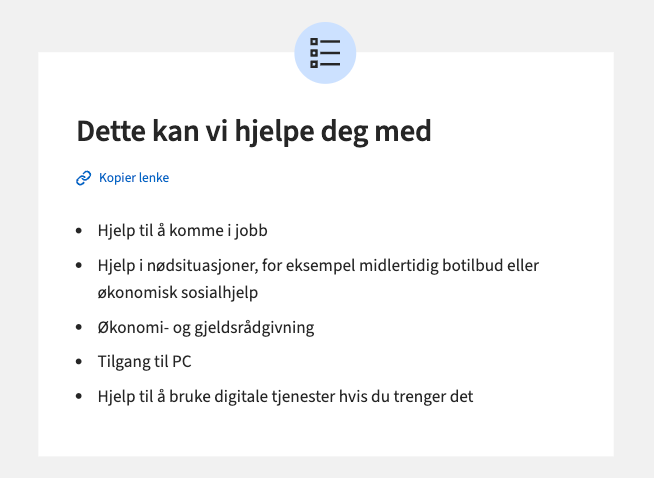 Seksjonen "Dette kan vi hjelpe deg med"