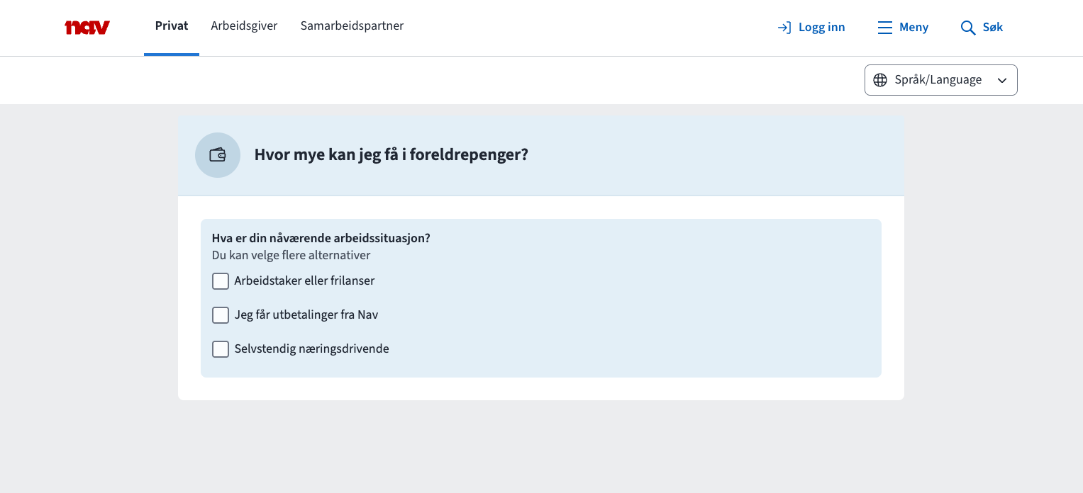 Eksempel på kalkulator: beregning av foreldrepenger