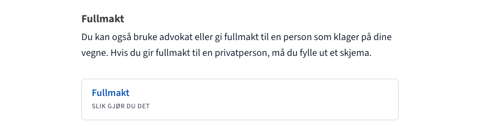Inngang til informasjon om fullmakt fra en slik gjør du det-side
