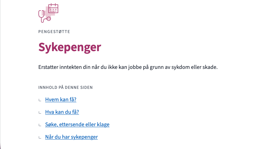 Innholdsmeny for sykepenger
