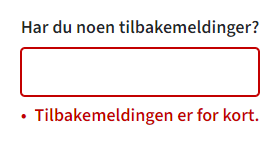 Et tekstfelt med feilmelding