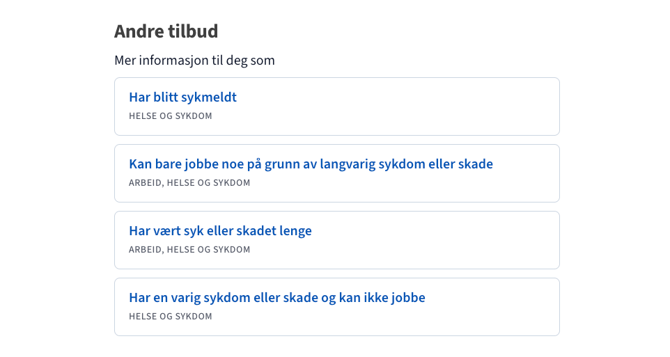Fire situasjonskort fra produktsiden om sykpenger