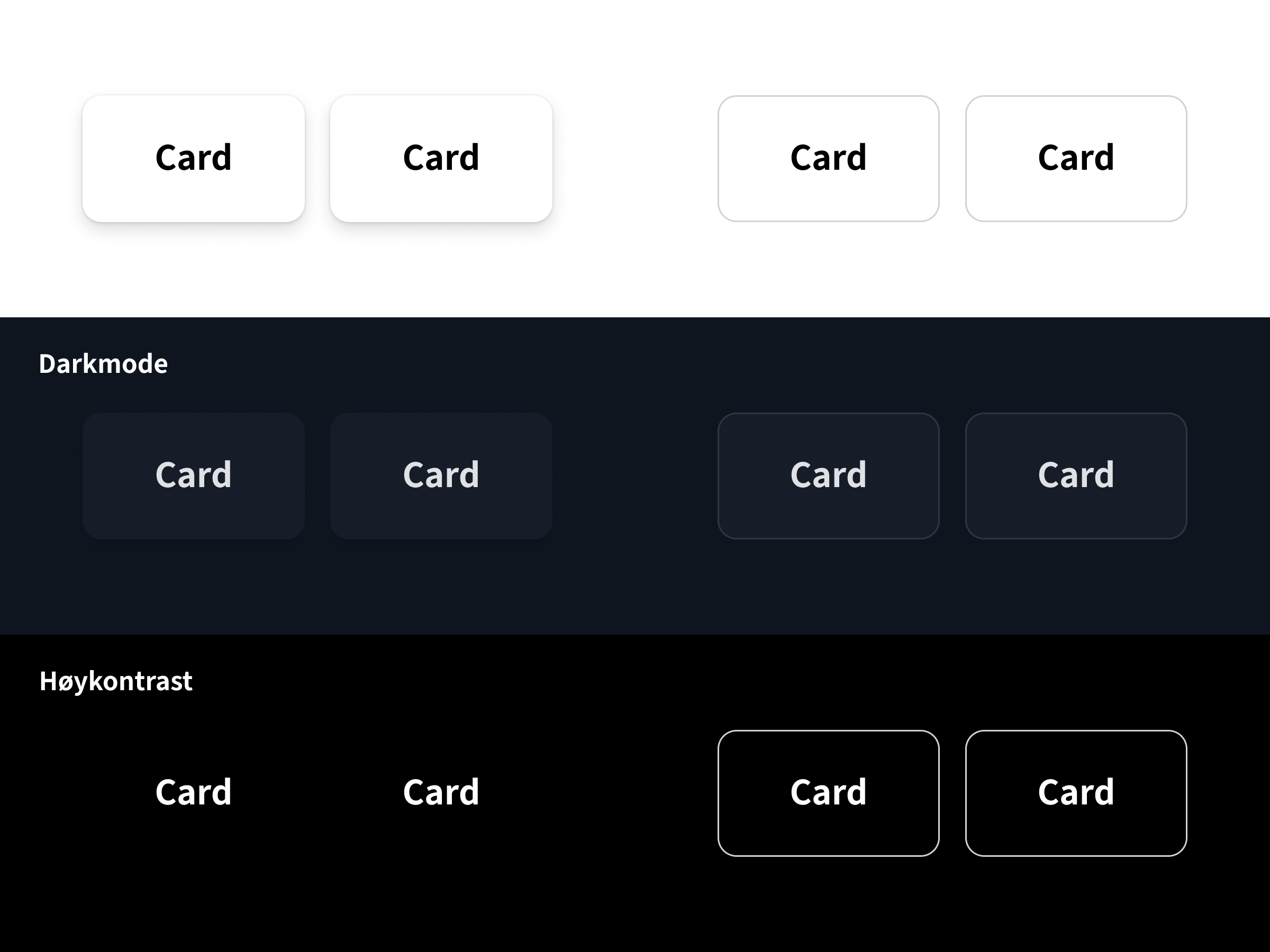 Card med og uten shadow i høykontrast