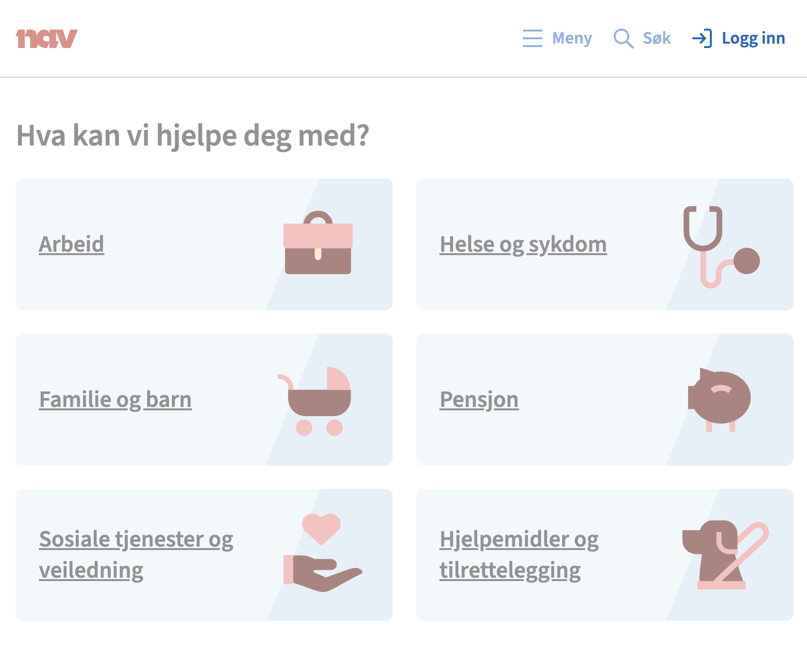 Utsnitt av forsiden av nav.no med logg inn-knapp i høyre hjørne