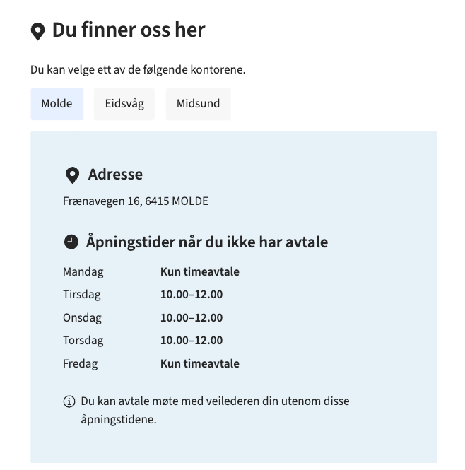 Tydeligere lokasjon og faner for ulike kontorer