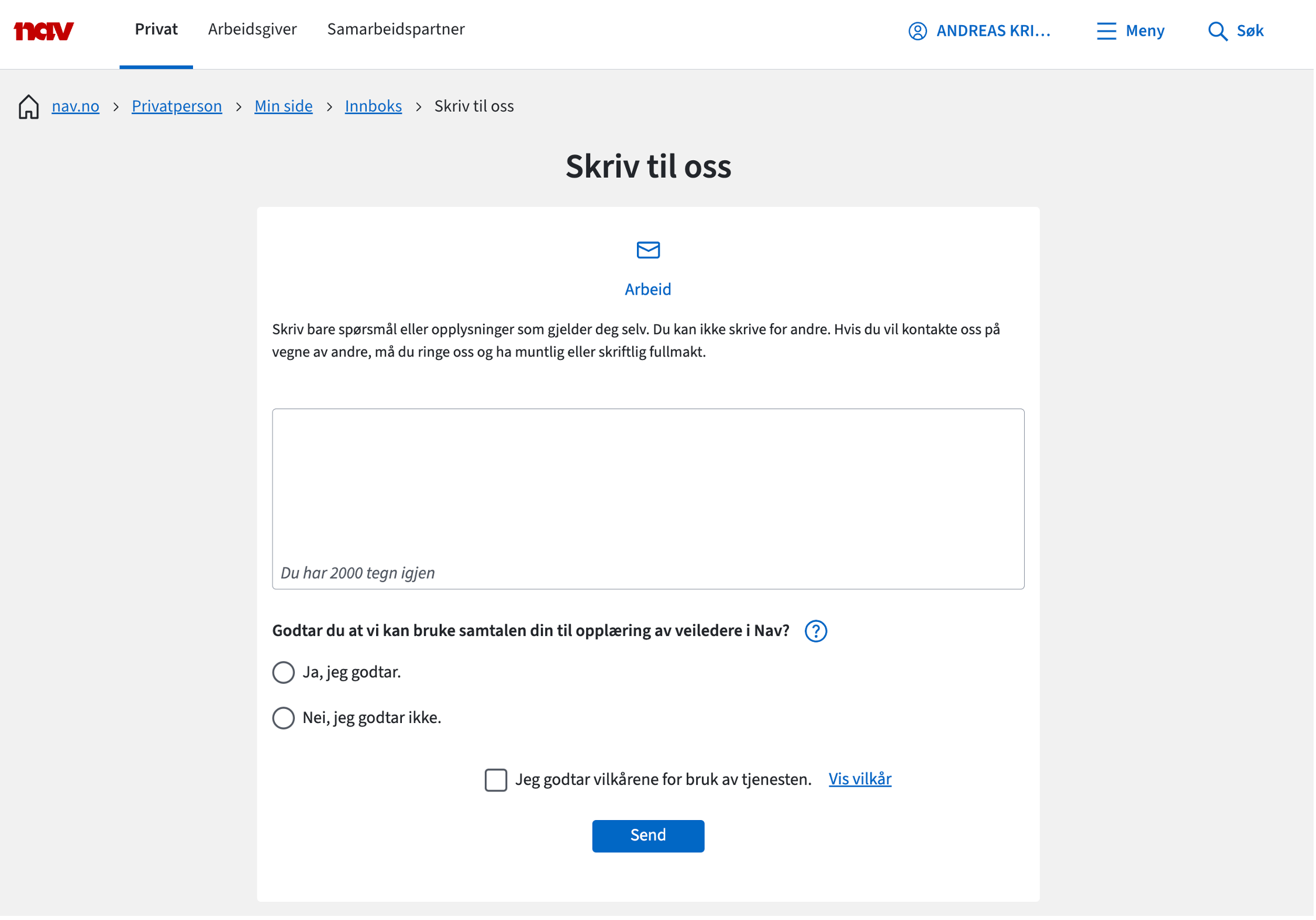 Tidligere versjon av Skriv til oss