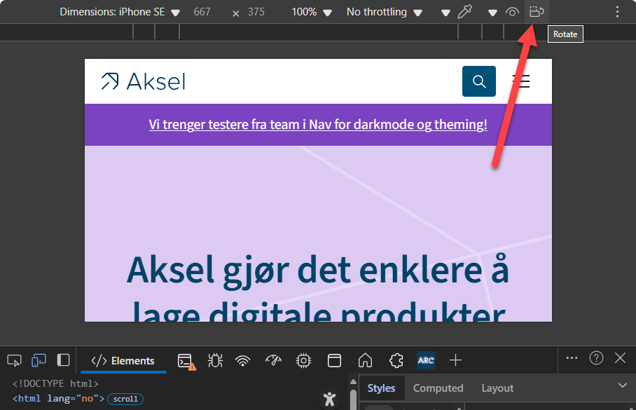 Skjermbilde fra DevTools i Edge