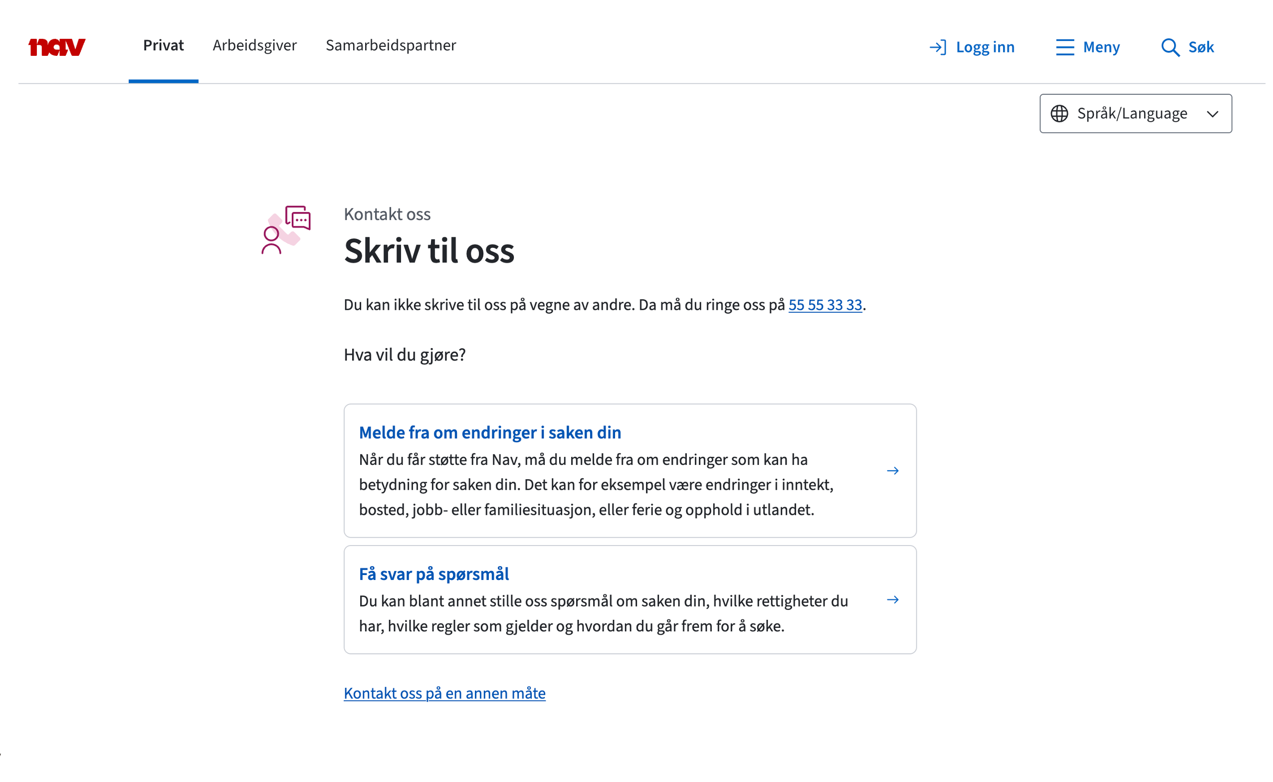 Ny inngang til Skriv til oss og Beskjed til oss