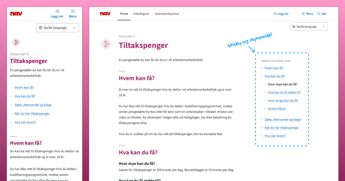 Nytt design og ny plassering av innholdsmenyen på nav.no thumbnail