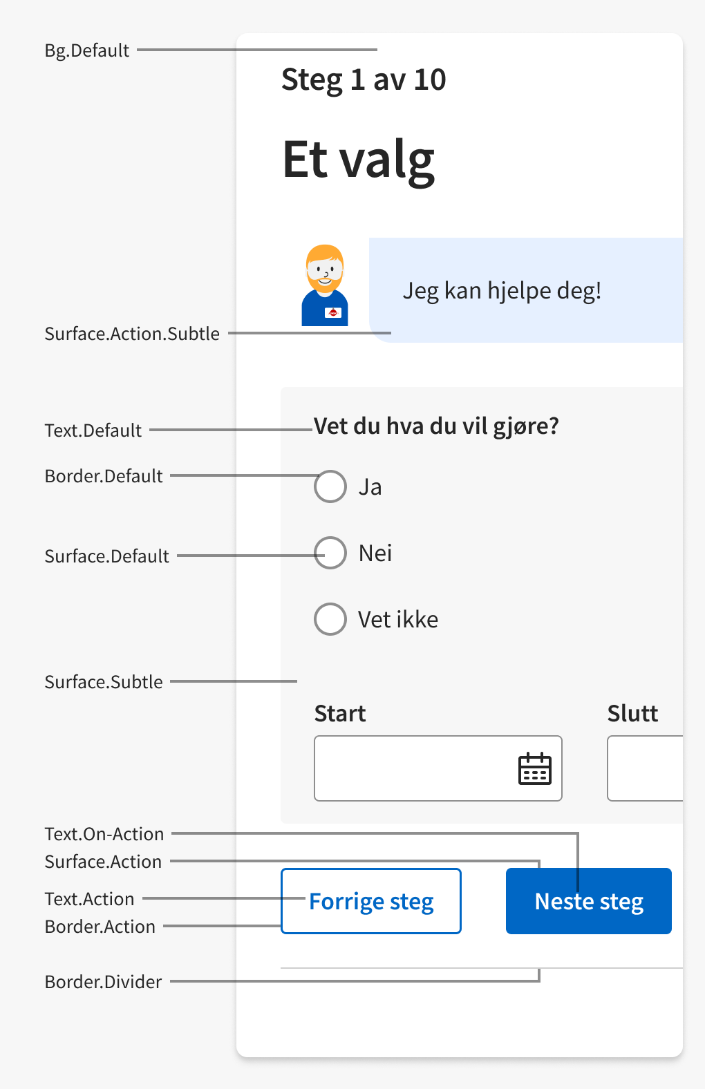 Eksempel på semantiske farger brukt i en brukerdialog.