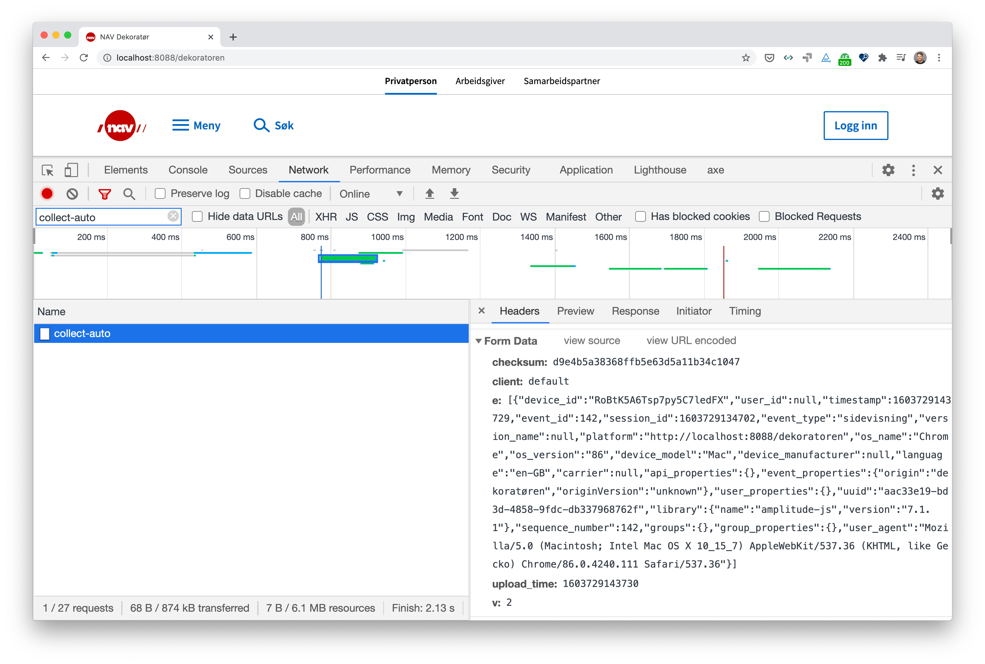 event-data i konsoll