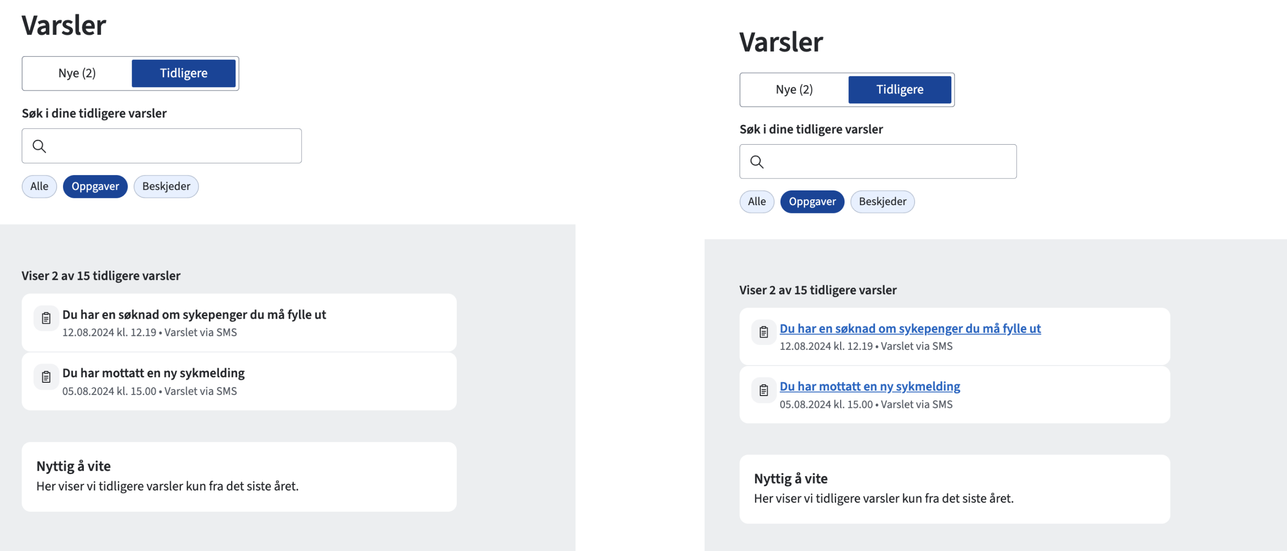 Varsler før og etter
