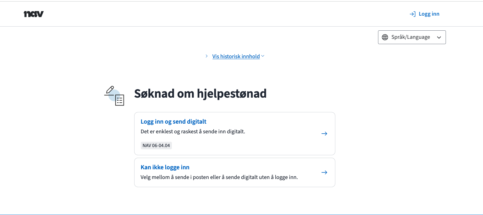 Eksempel på søknad med digital innsending uten innlogging