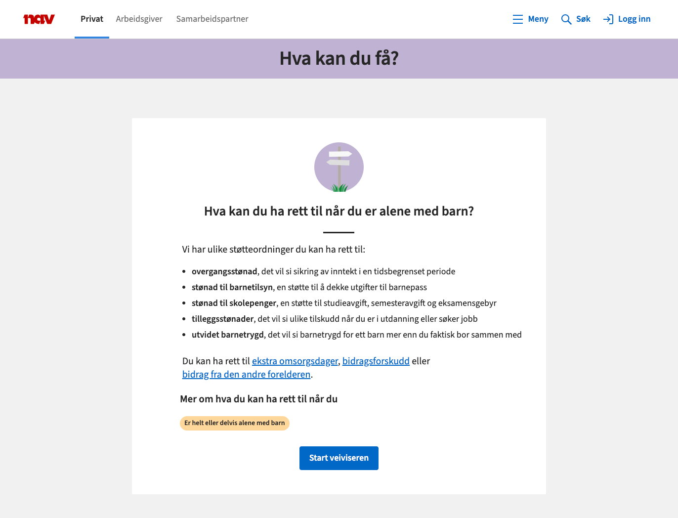 Eksempel på veiviser: hva kan du ha rett til når du er alene med barn?