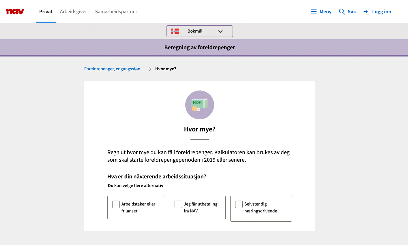 Eksempel på kalkulator: beregning av foreldrepenger