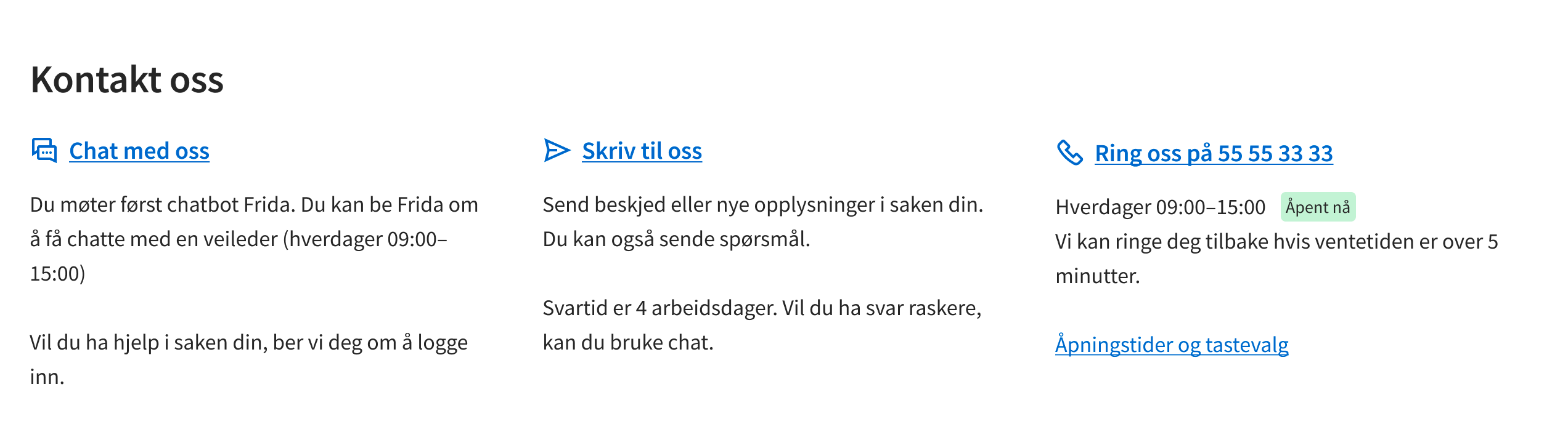 Kontaktinformasjon på områdesider og andre sider
