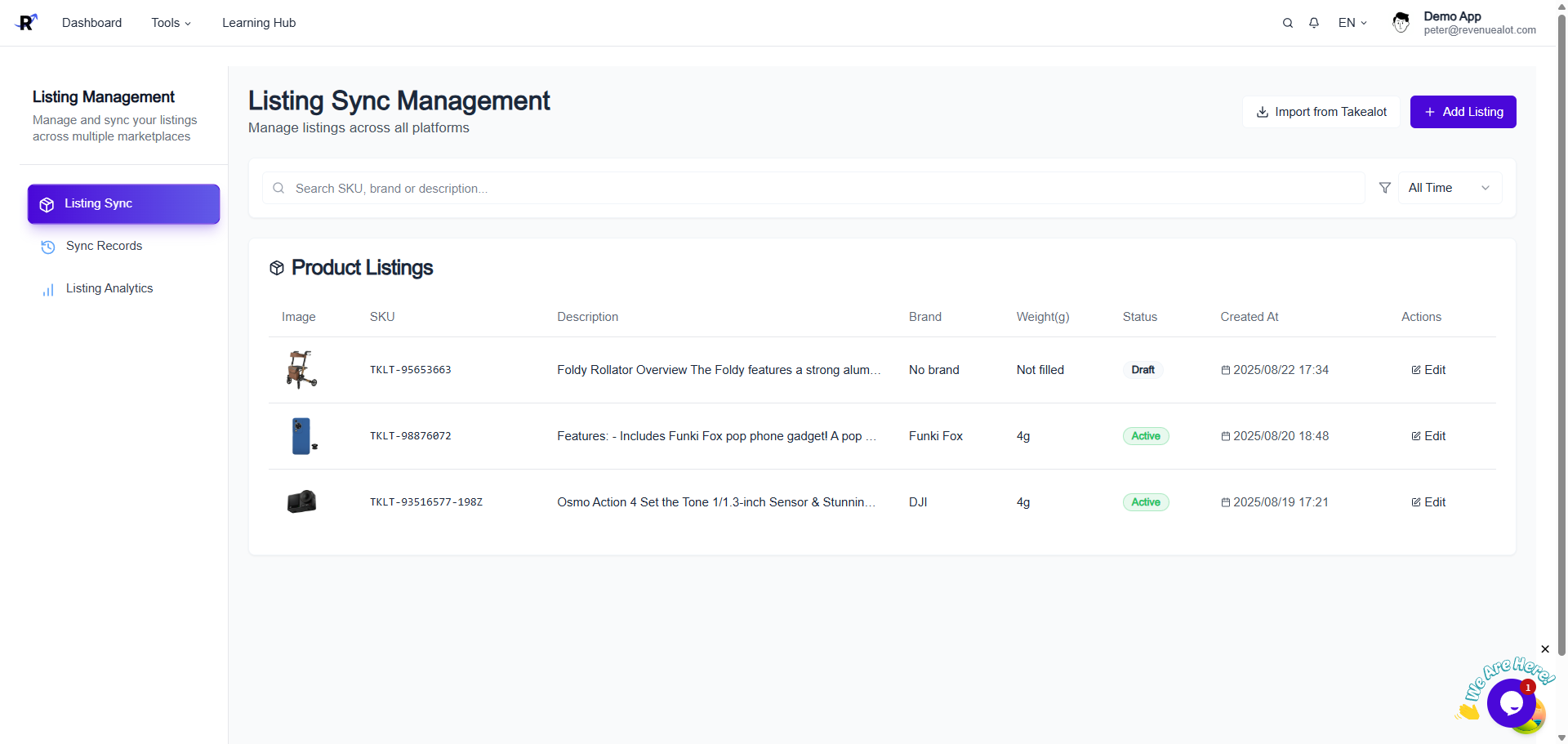 Sanitized Revenuealot Listing Sync product workspace