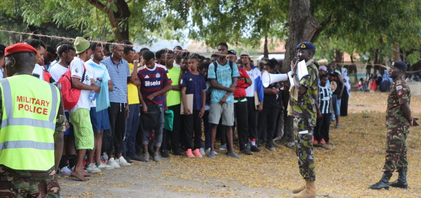 Young people from Lamu line up during the KDF recruitment exercise